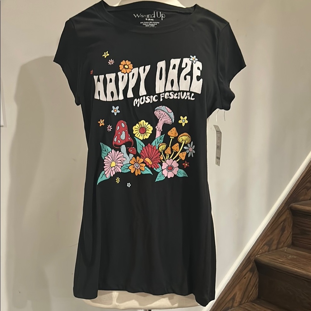 Black Happy Daze Music Festival Trippy Graphic T-Shirt